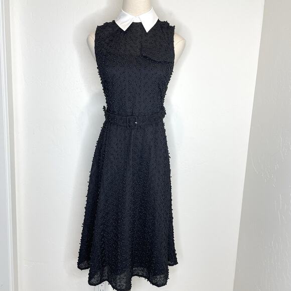 Prada Black White Collar Belted Dress Womens Small Textured Sleeveless Layered - Picture 1 of 16